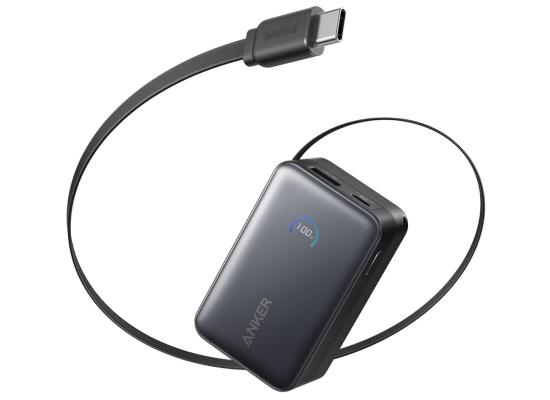 Anker Nano Power Bank, 10,000mAh Portable Charger with 2.3 ft InstaCord Retractable Cable, 45W Max Compact Battery Pack, Smart Display, for iPhone 16 Series, iPad, Galaxy, Pixel, and More - Black